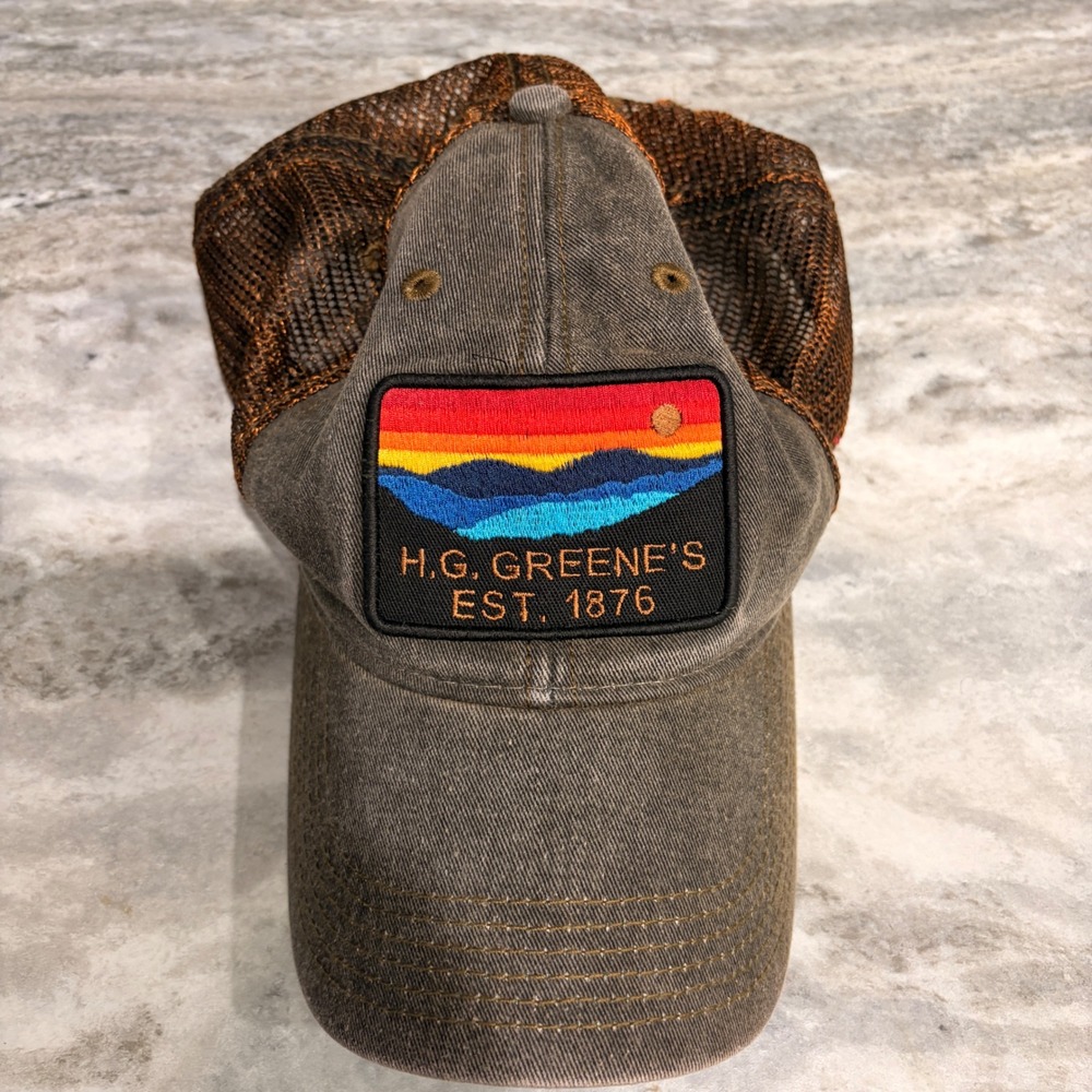 Legacy Athletic HG Greene Est 1876 Trucker Hat Green Mesh Snapback Sunset Patch